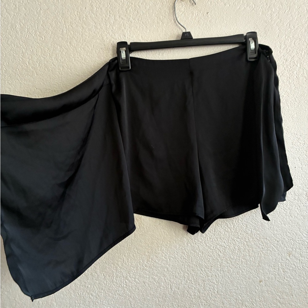 Zara Satin Black Self Tied Wrap Mini Skort M - Picture 8 of 14